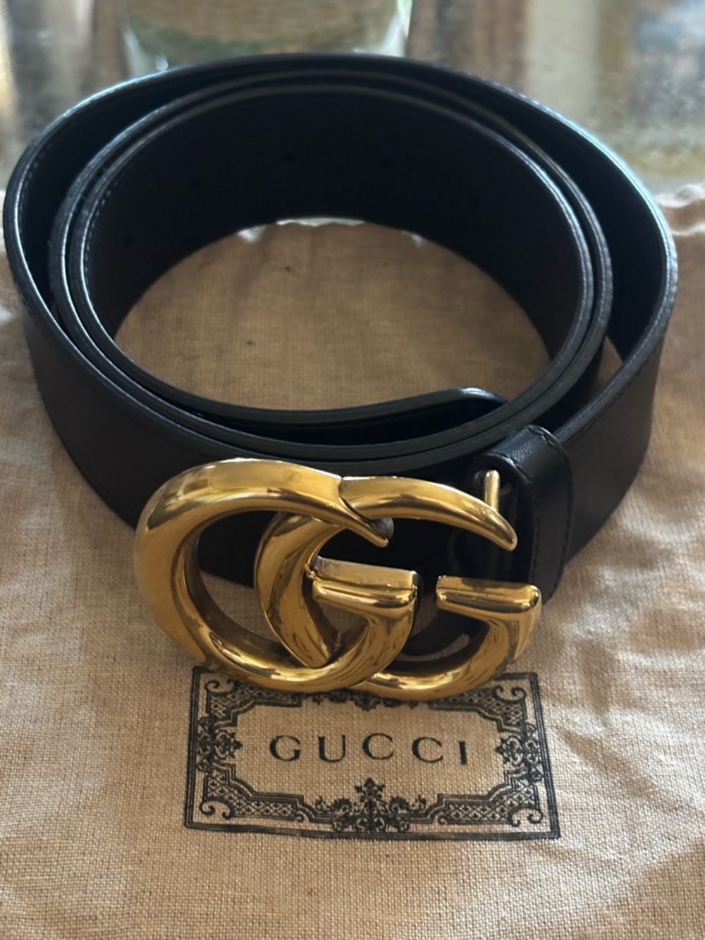 Gucci Black Leather Belt with Gold Double G Hardware - Picture 8 of 12